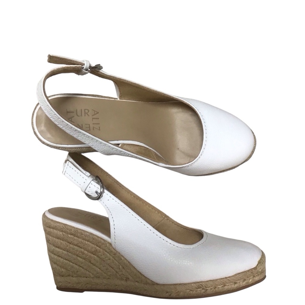 ANTONIO MELANI White and Tan Wedge Sandals espadrilles 7.5